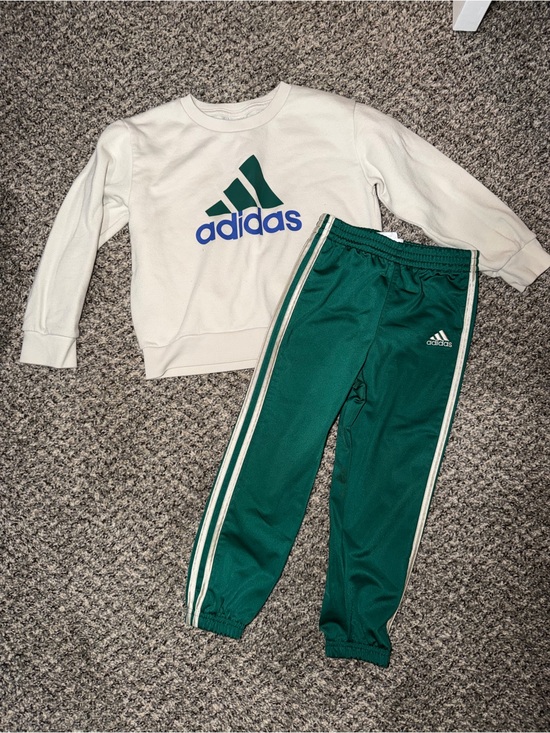 adidas Other - adidas Kids Cream Sweatshirt with Green Logo & Green Track Pants